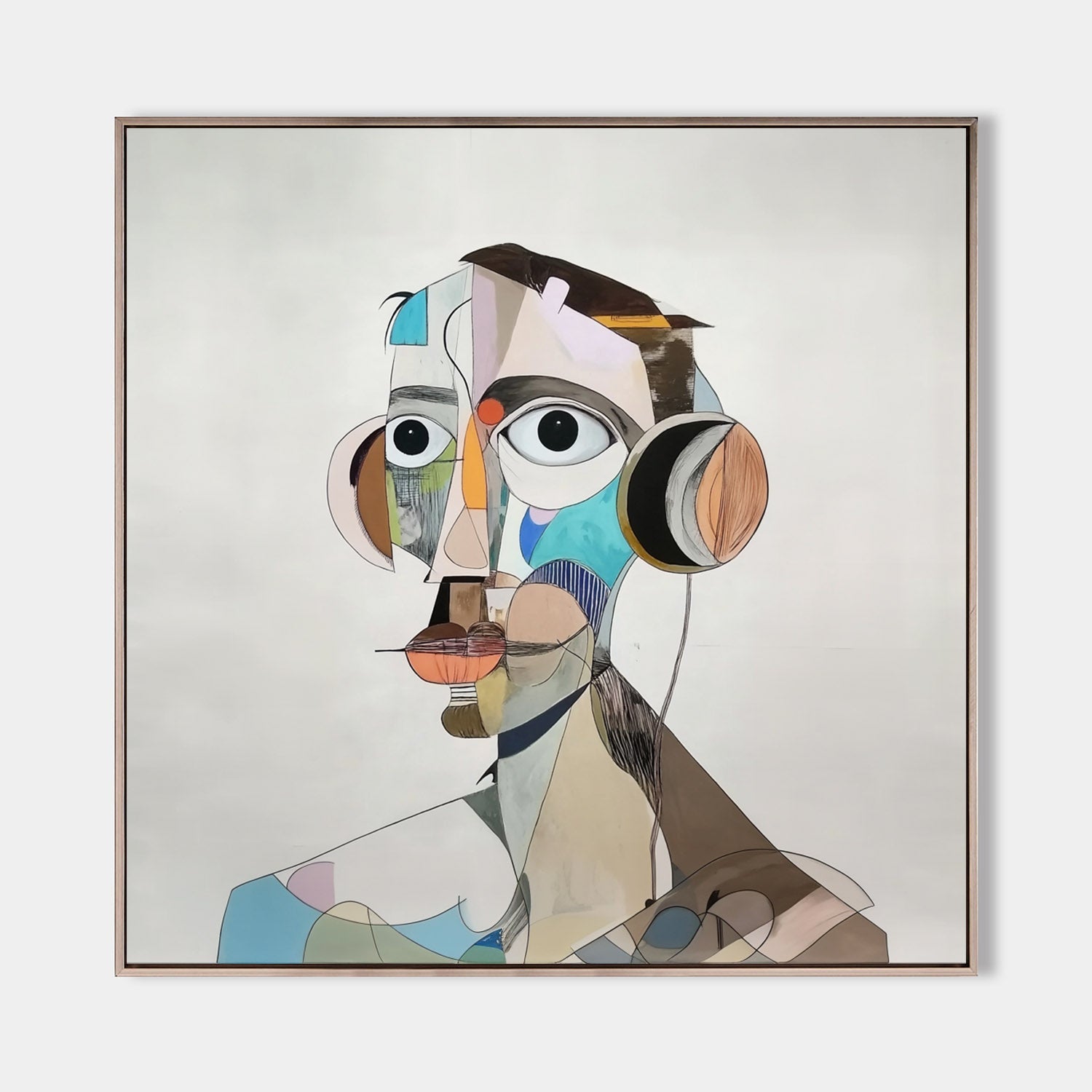 Fragmented Cubist Human Portrait Mixed‑Tone Abstract Layered Textured Artwork