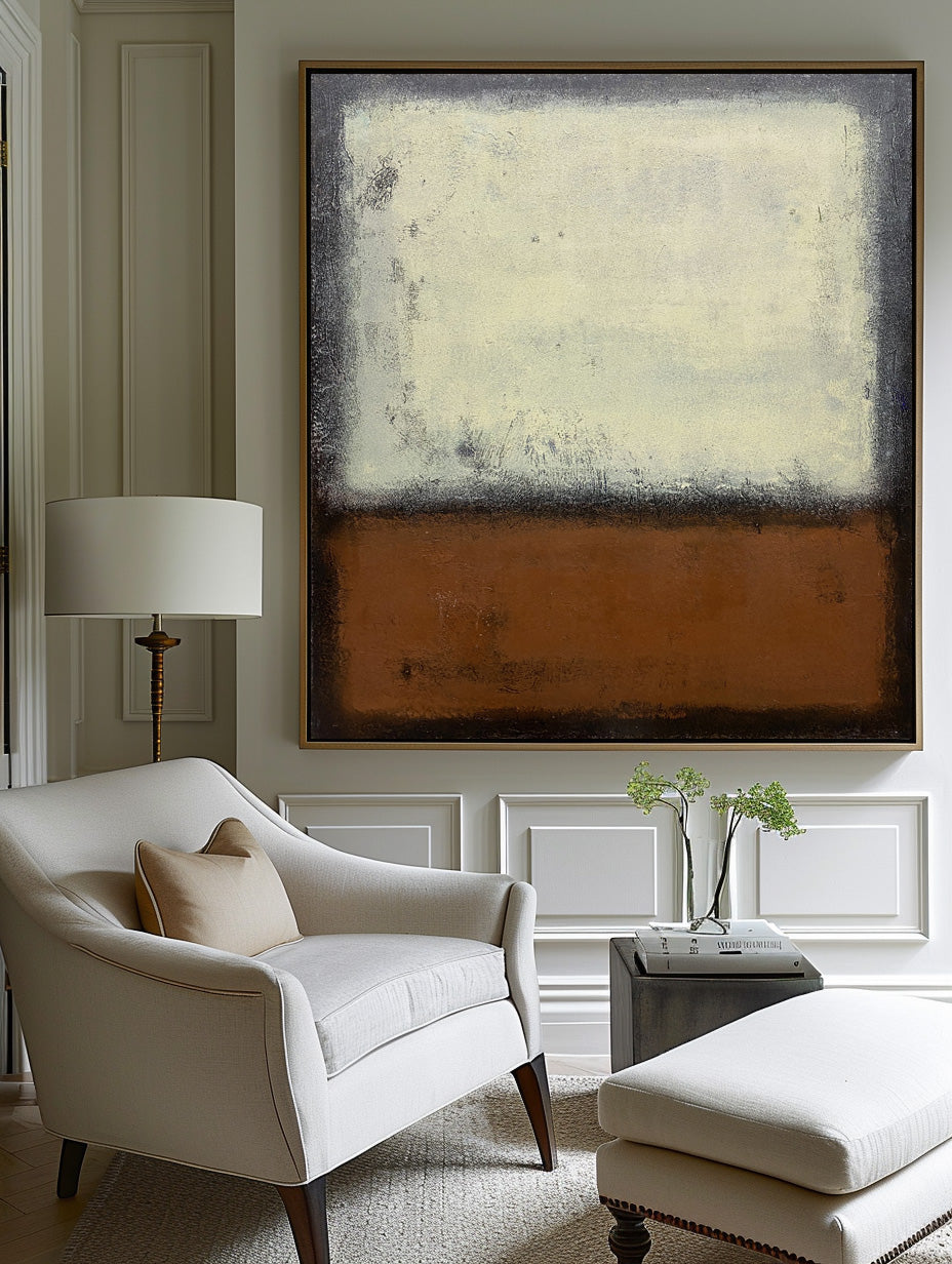 Rust‑Cream Vertical Block‑Contrast Framed Impasto Textured Artwork