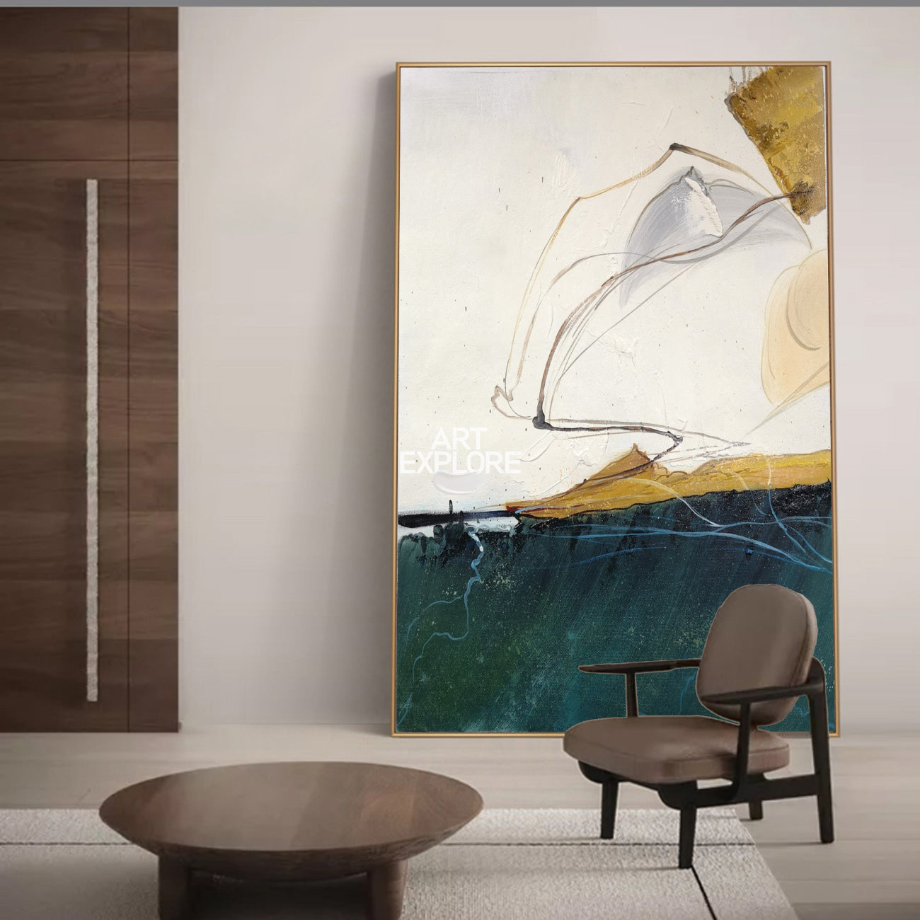 Wall Art Gold Abstract Coastal Landscape Modern Texture Living Room | Neutralighting