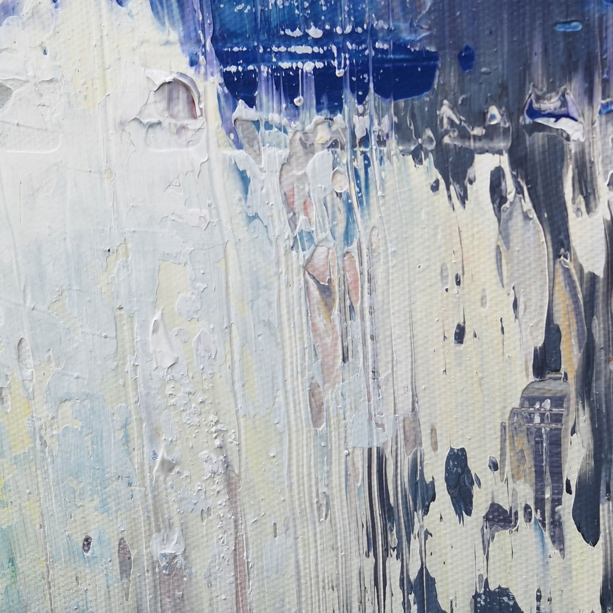 Blue‑White‑Grey Vertical Abstract Layered Impasto‑Textured Artwork