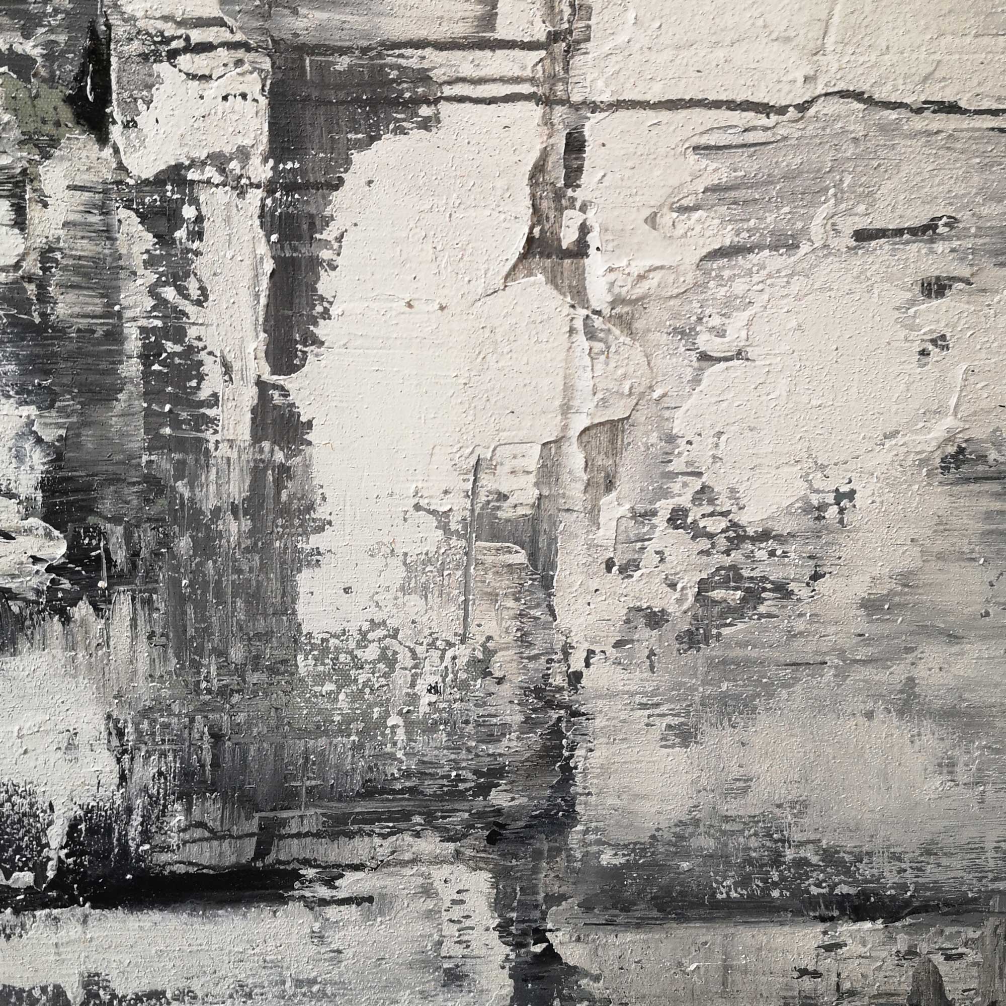 Black‑White‑Grey Vertical Abstract Rugged Impasto‑Textured Artwork