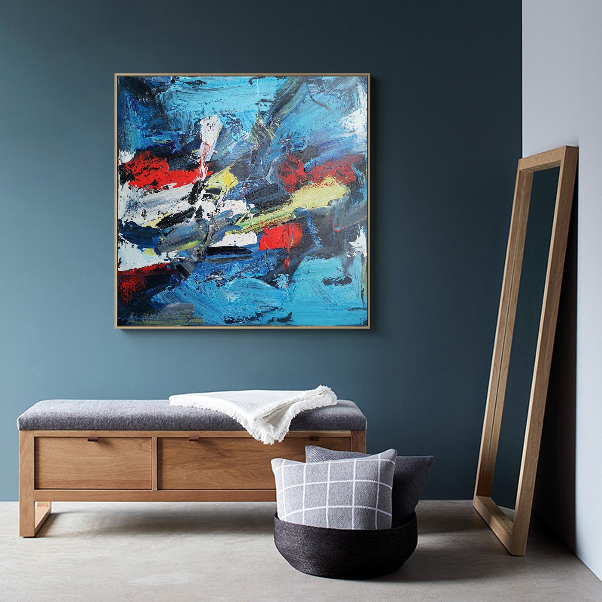Bold Blue Red Brushstroke Canvas Wall Art