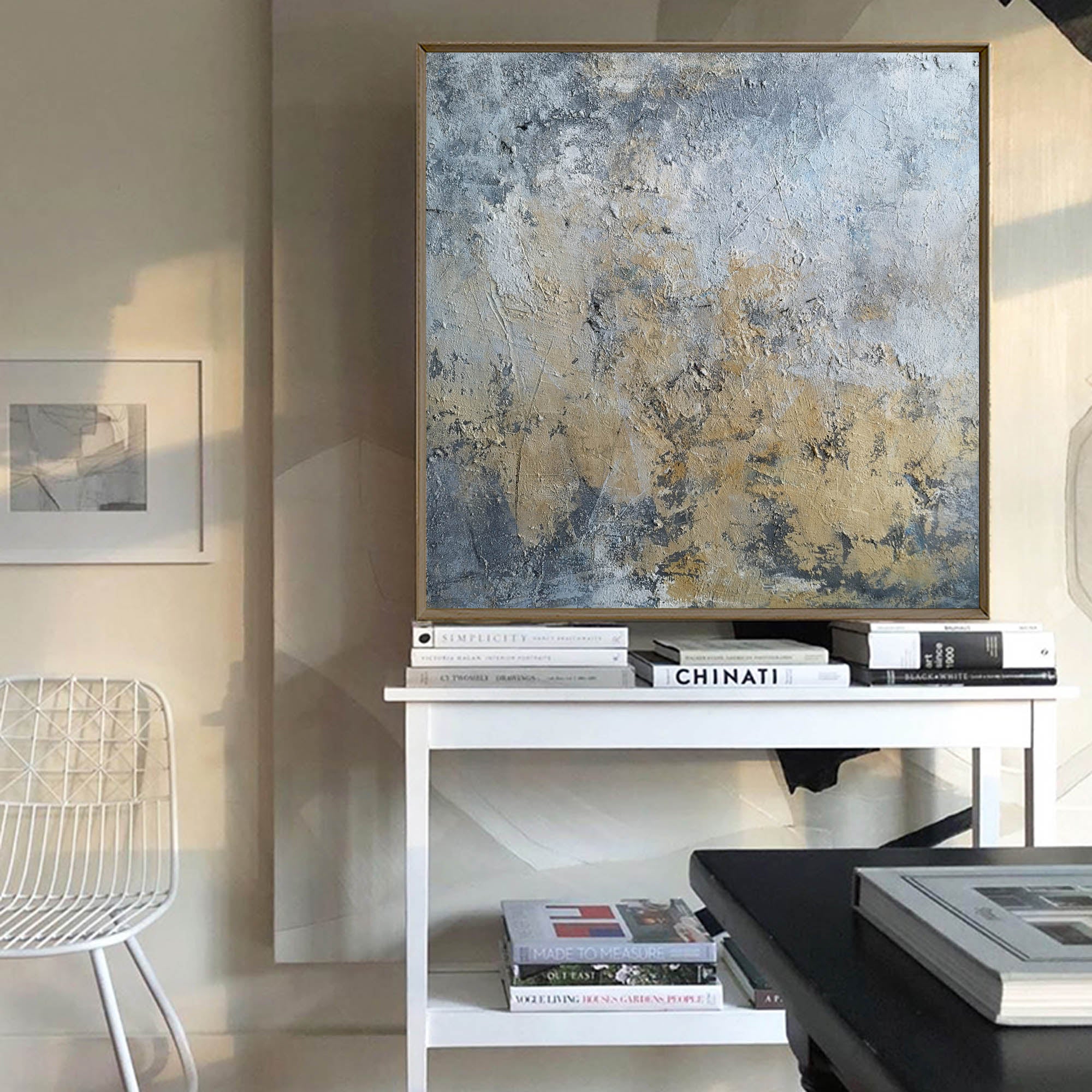 Yellow Grey Abstract Painting 40'' X 40'' IS11 - Neutralighting