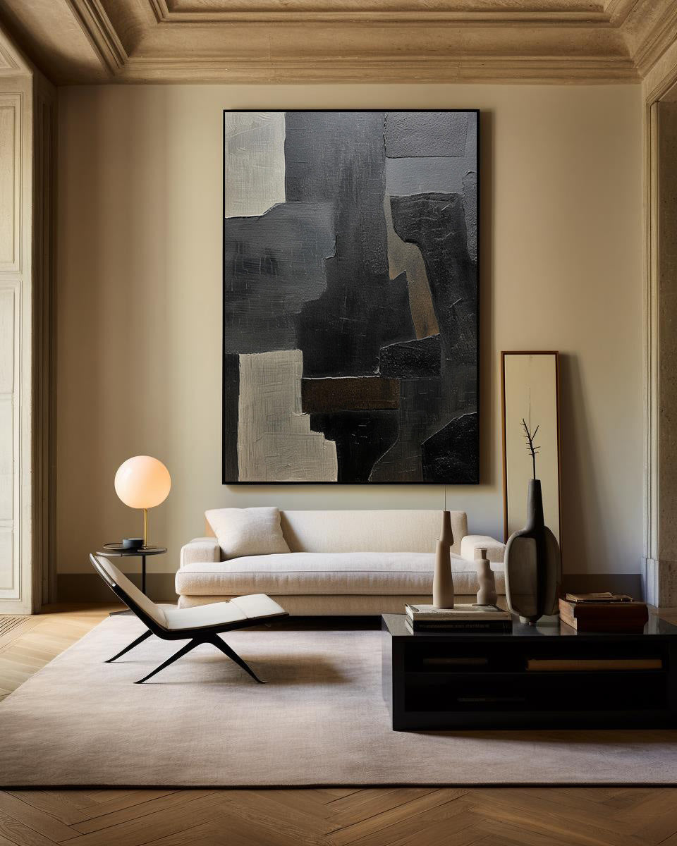 Black Charcoal Beige Abstract Painting
