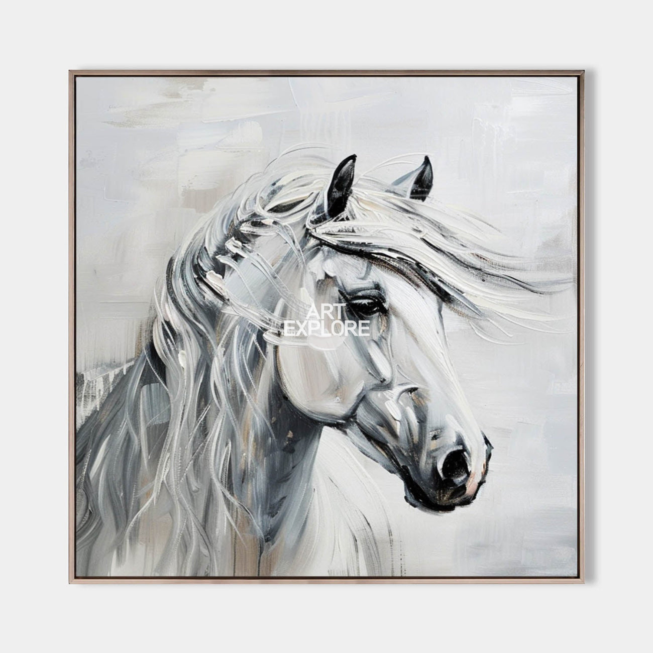 Elegant White Horse Portrait Canvas Wall Art
