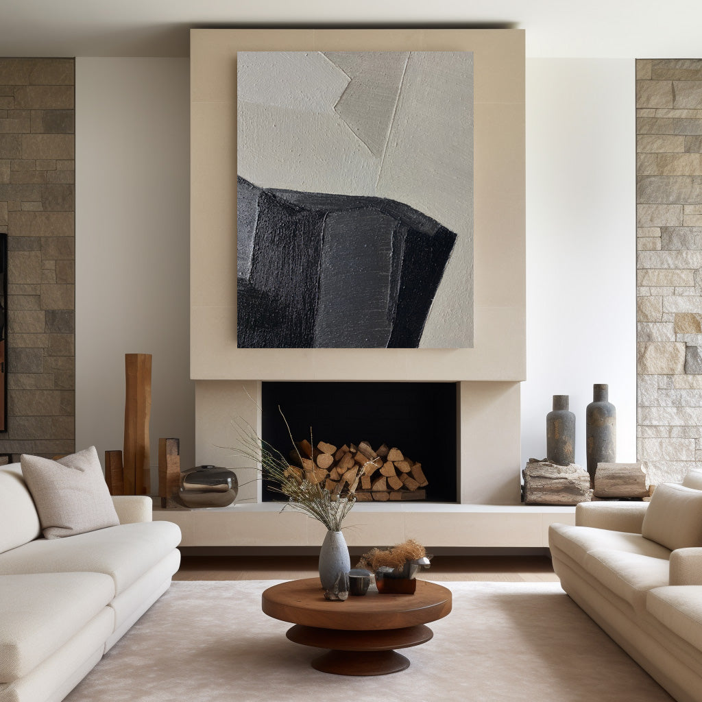 Abstract Black Beige Textured Geometric Minimalist Painting