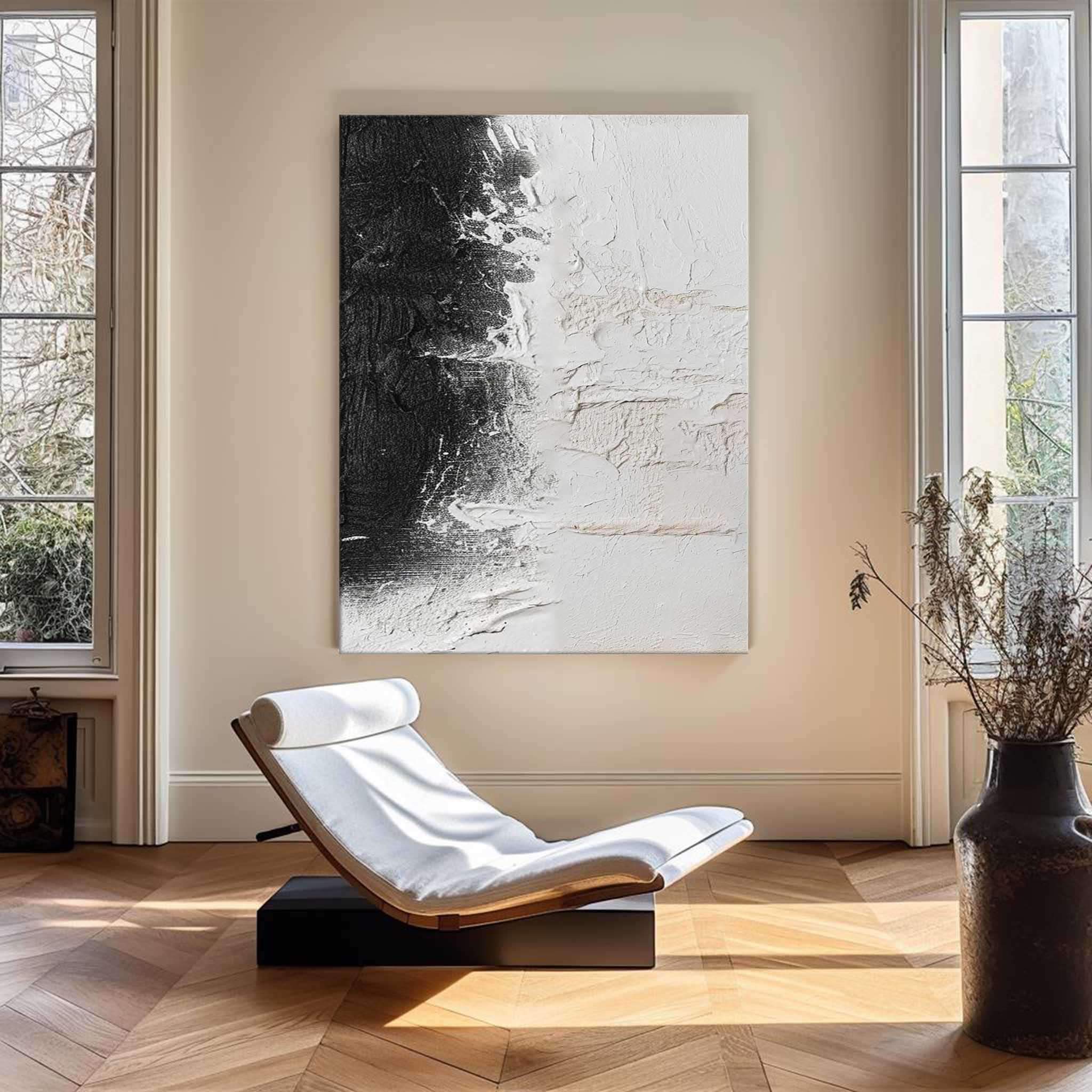 Monochrome Black‑White Contrast Abstract Heavy Impasto Tactile‑Texture Artwork