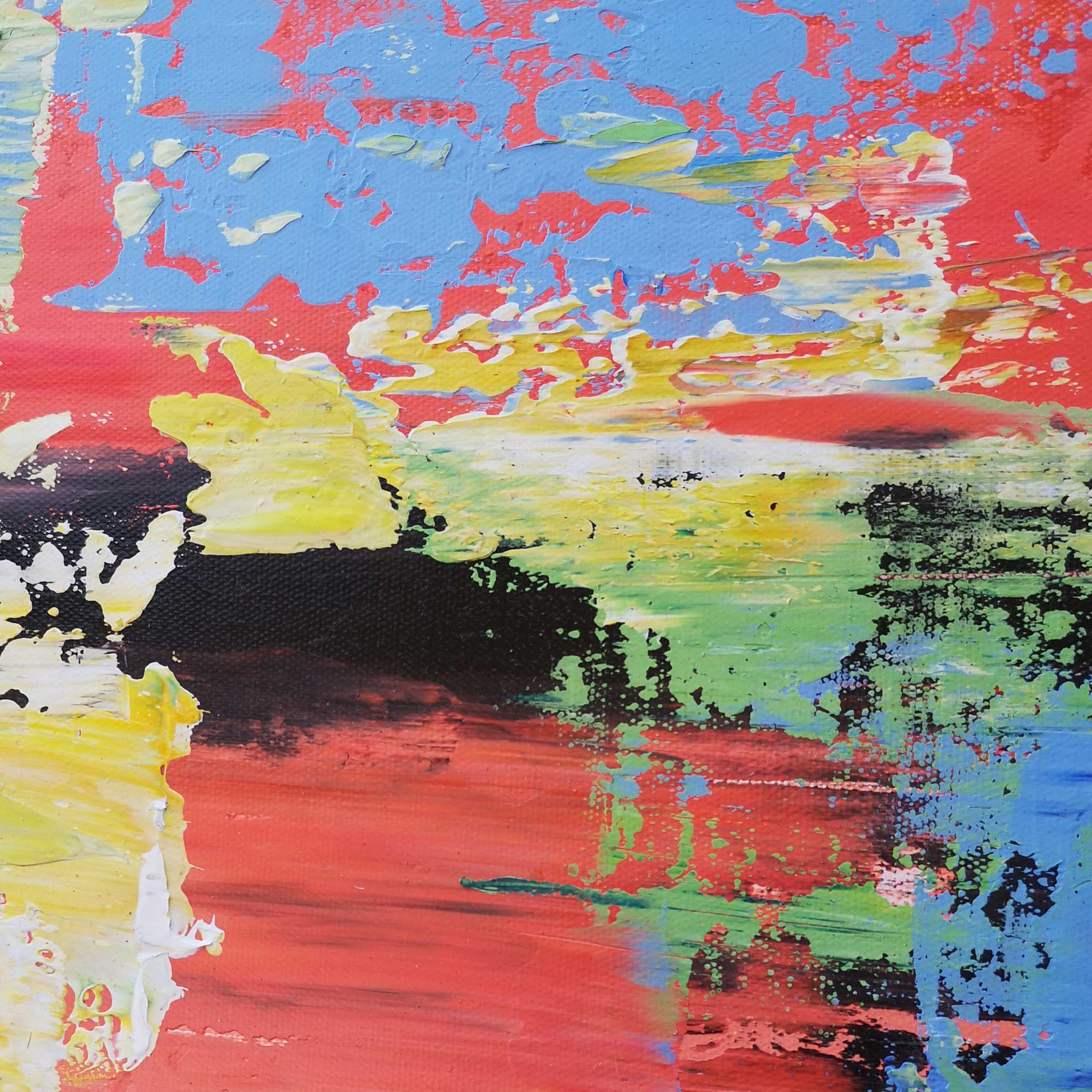 Blue‑Red‑Green Vertical Seascape Abstract Impasto‑Textured Artwork