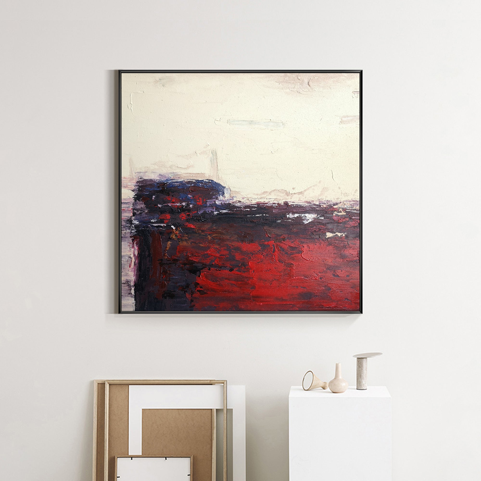 Square Abstract Minimalist Red Painting