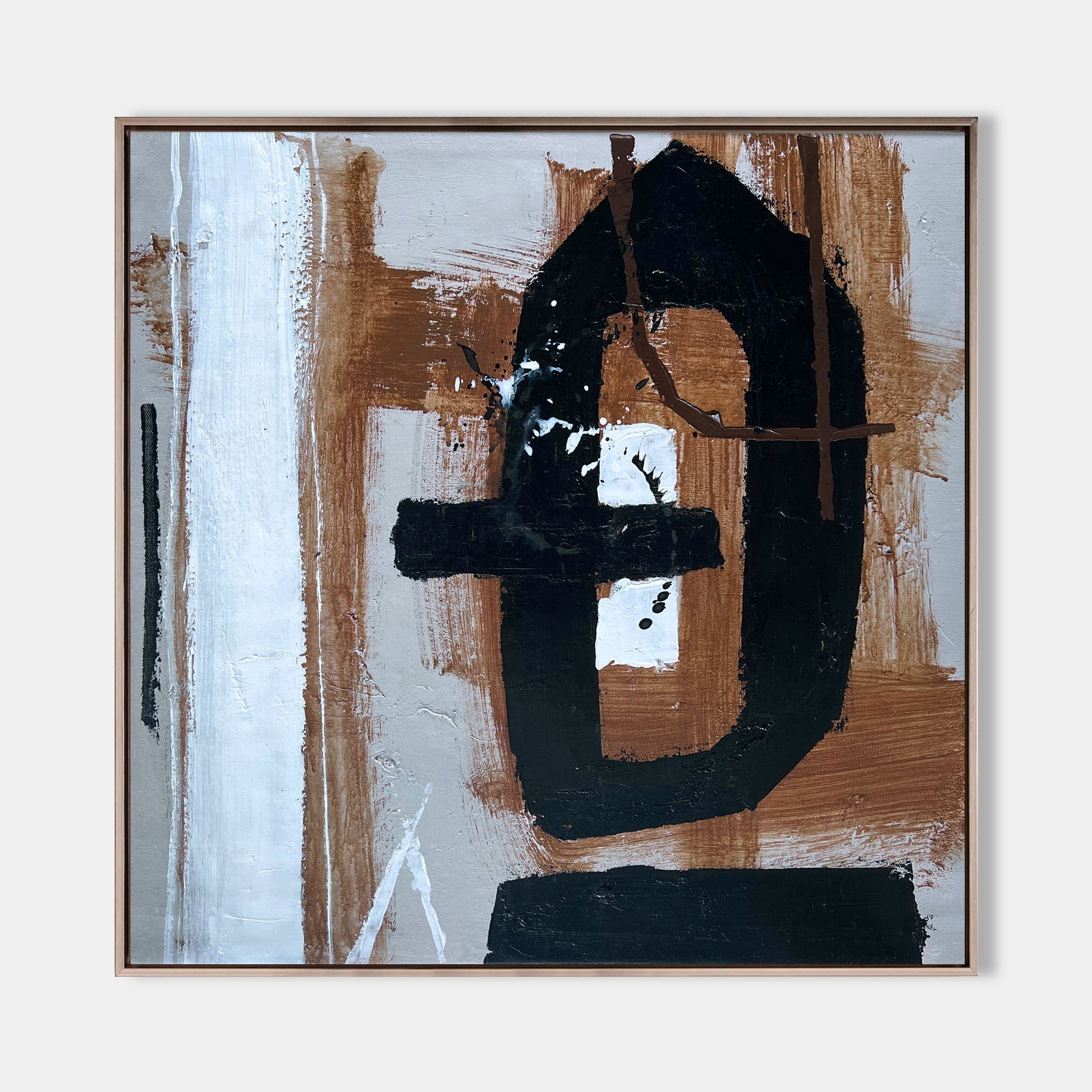 Earth‑Tone Abstract Gestural Art Framed Linen Canvas Wall Decoration