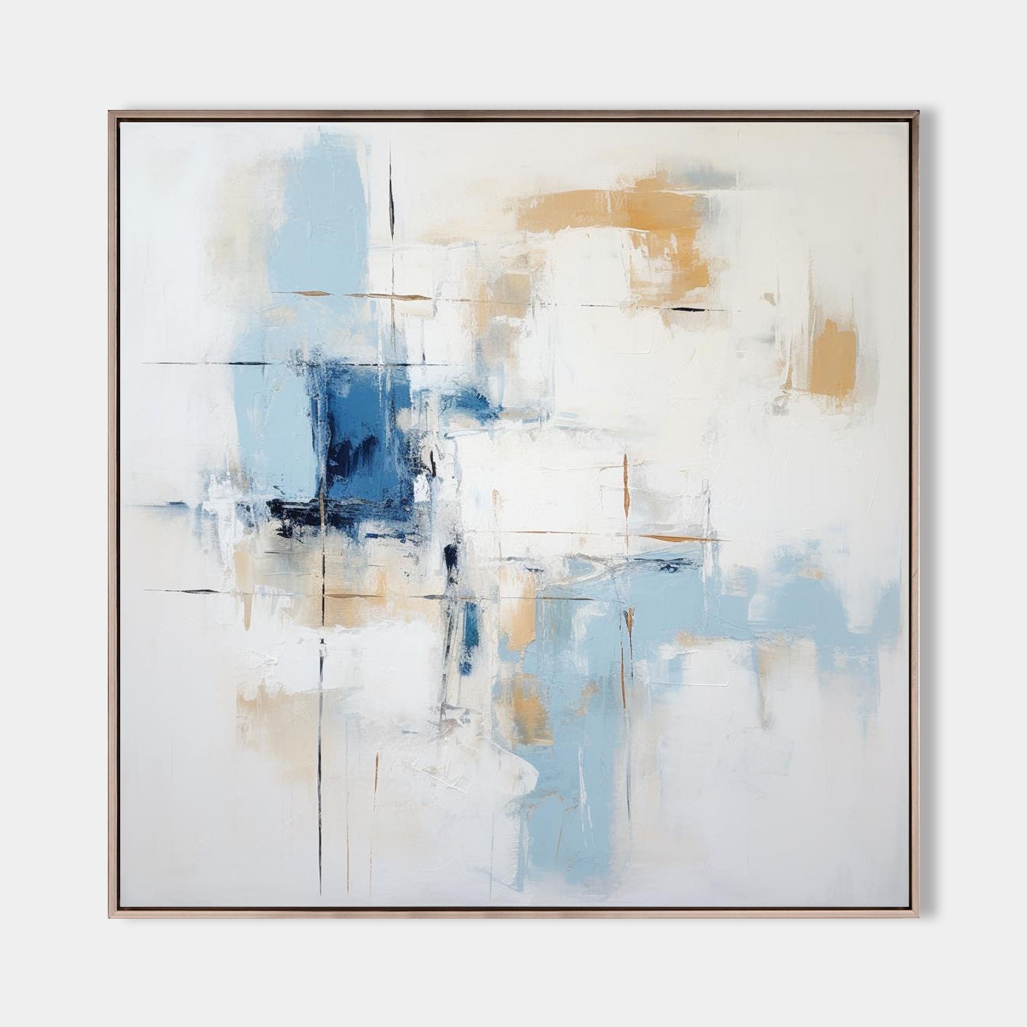 Soft Blue Gold Block Abstract Canvas Wall Art