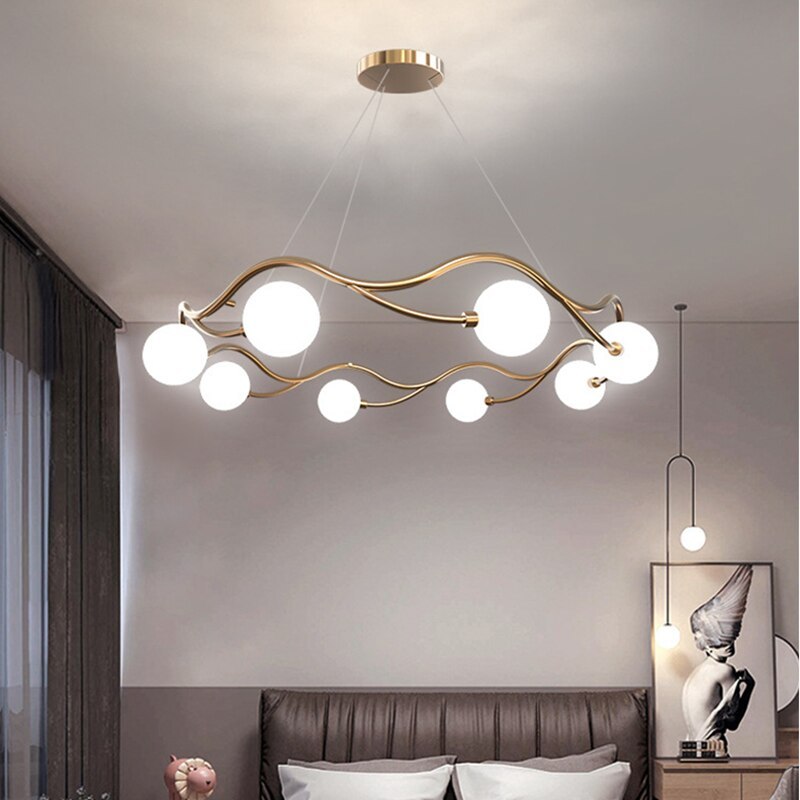 Valentina Modern Designe Wave Metal/Glass Pendant Light, White/Gold - Neutralighting