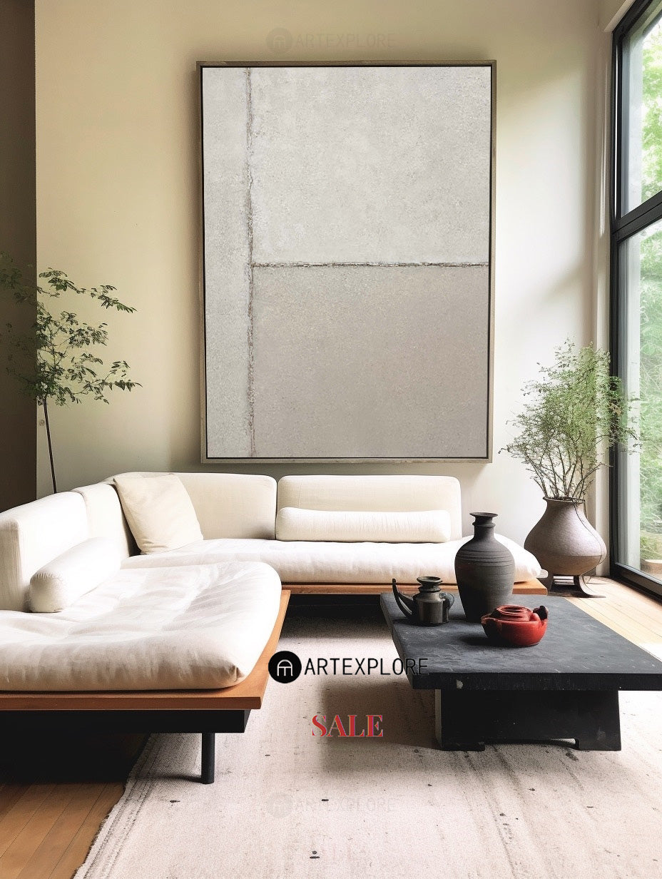 Neutral Beige Minimalist Line Abstract Painting