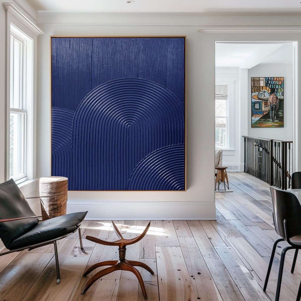Wall Art Navy Blue Arched Lines Geometric Minimalist Texture Living Room | Neutralighting
