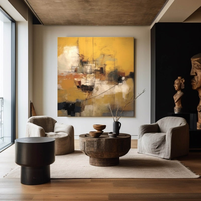 Gold Geometric Abstract Oil Painting