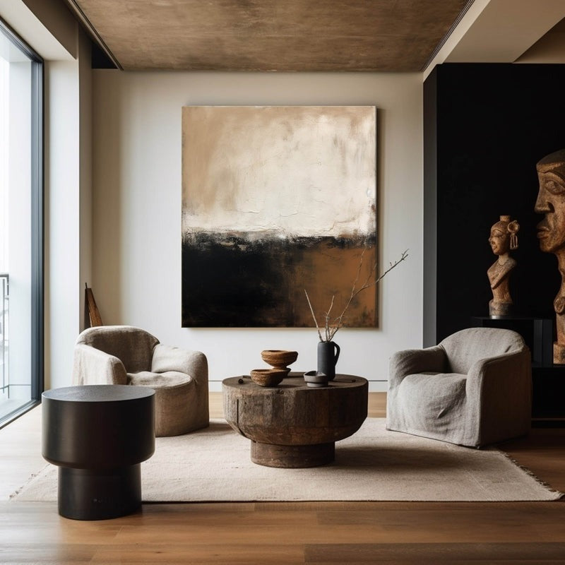 Beige Black Brown Abstract Painting