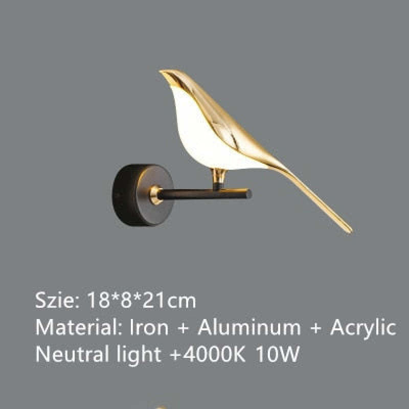 Arisha Minimalist Magpie Bird Metal Wall Lamp, Bedroom - Neutralighting