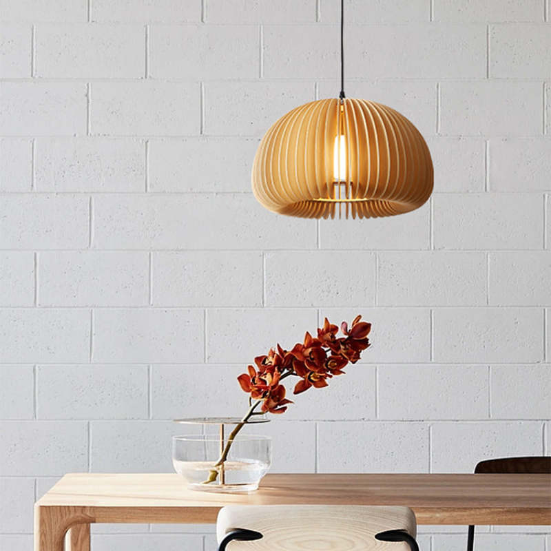 Muto Pumpkin Pendant Light, Wood - Neutralighting