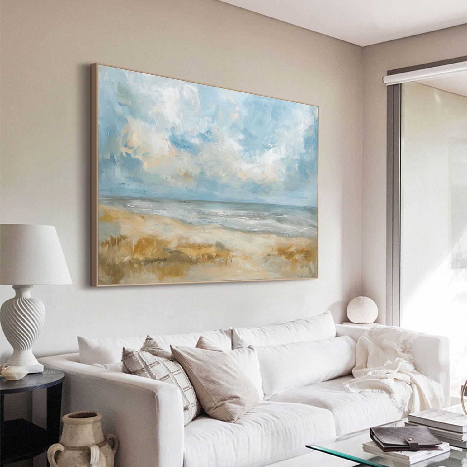 Serene Blue Beige Coastal Painting