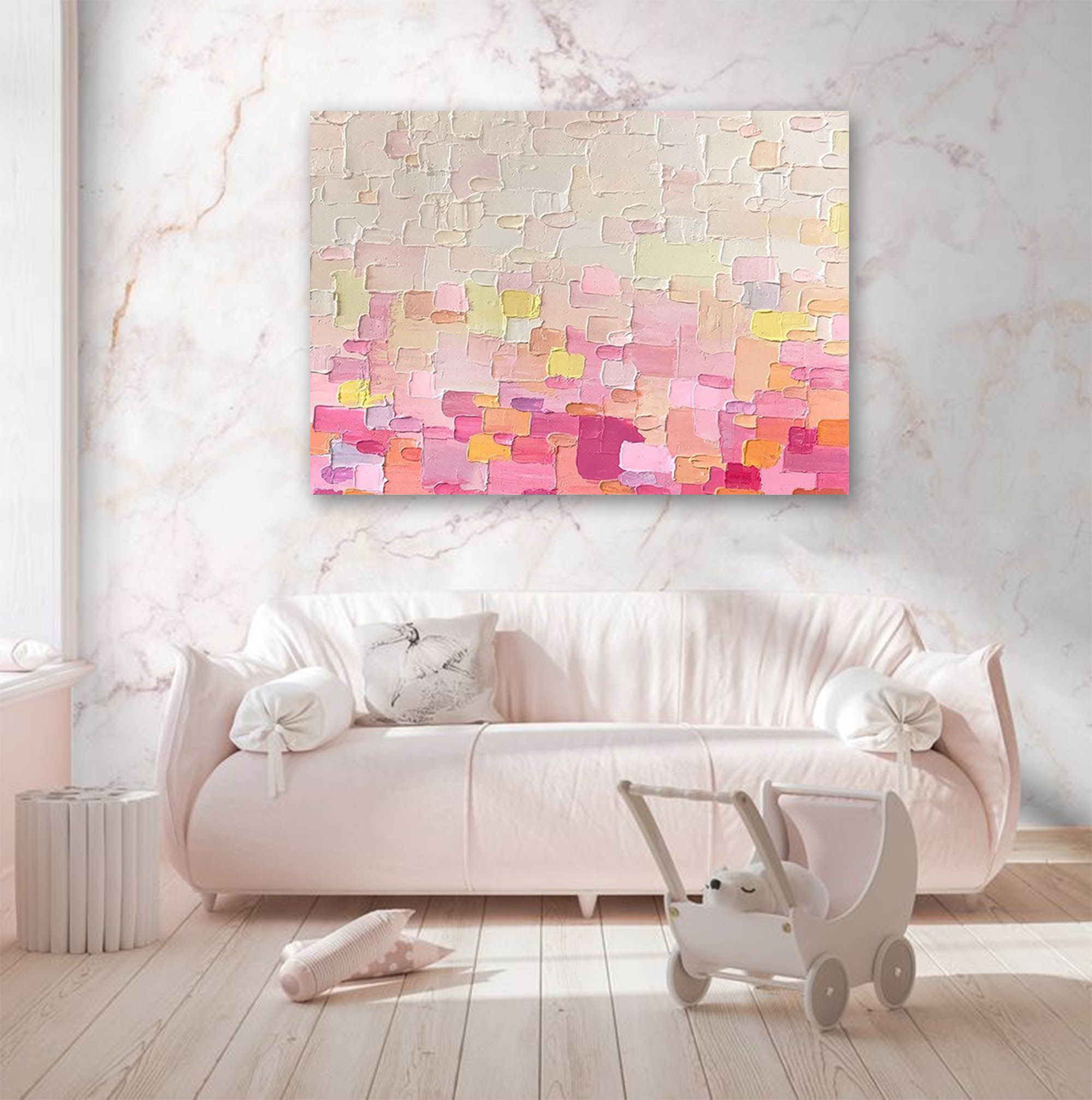 Wall Art Impasto Abstract Pink Gradient Geometric