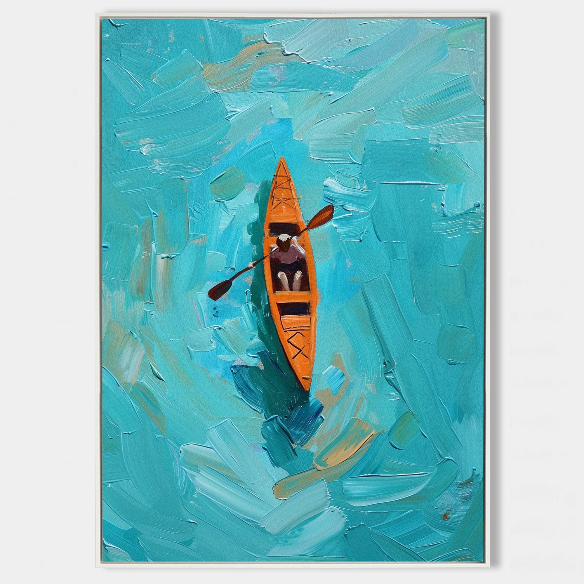 Turquoise Kayak Adventure Abstract Painting