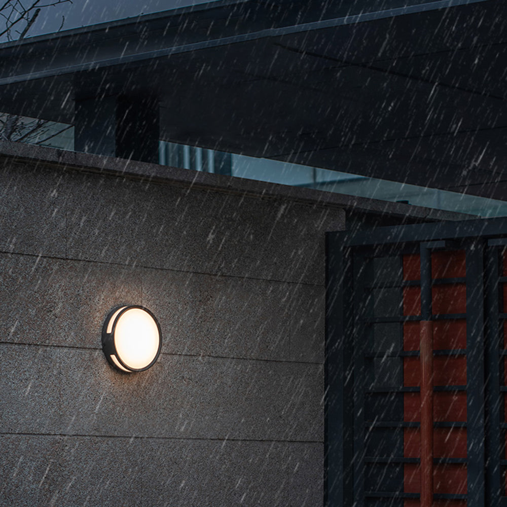 Ray Modern Round Metal/Acrylic Outdoor Waterproof Wall Lamp, Black - Neutralighting