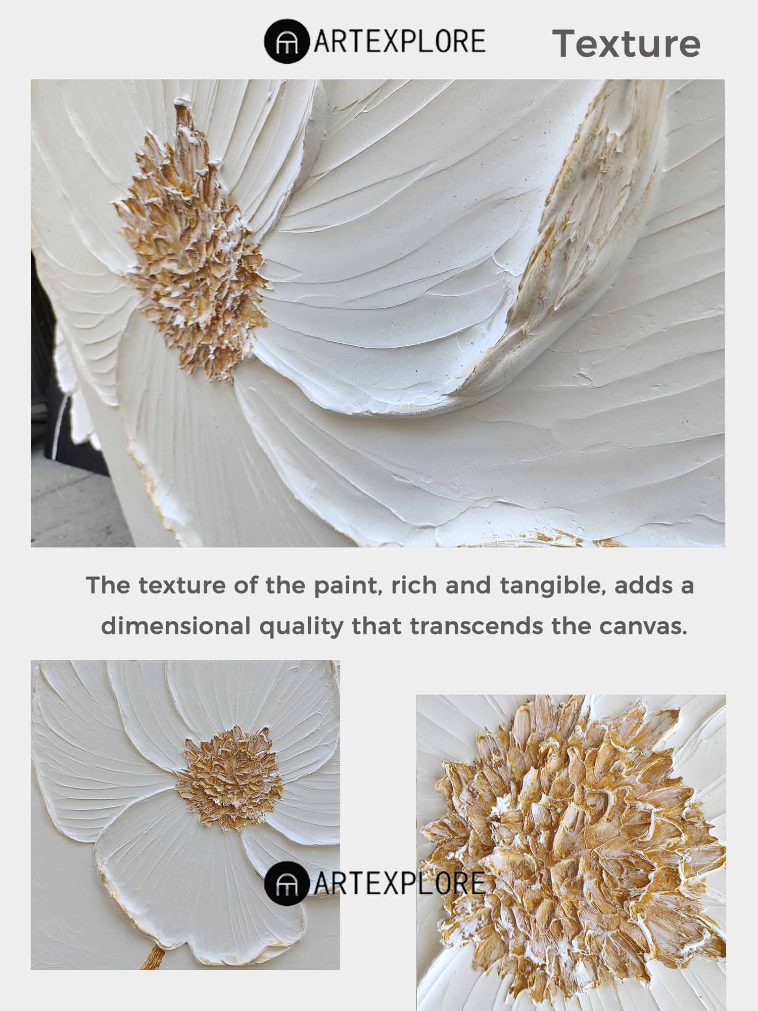 Elegant White Floral Relief Textured Wall Art