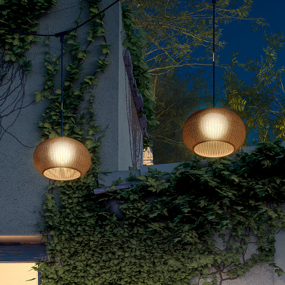 Ray Retro Lantern Gold Pendant Light, Bamboo/Acrylic - Neutralighting