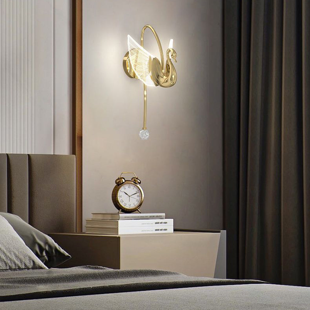 Arisha Art Deco Swan Acrylic/Metal Wall Lamp, Gold/Rose Gold - Neutralighting