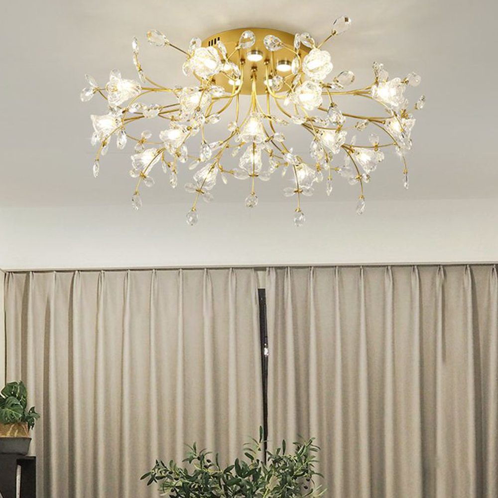Arisha Art Deco Elegant Golden Crystal Flower Flush Mount Ceiling Light - Neutralighting
