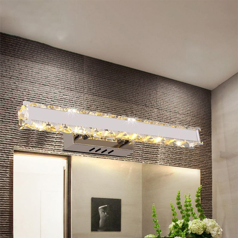 Kristy Modern Rectangular Metal/Crystal Mirror Front Wall Lamp, Gold - Neutralighting