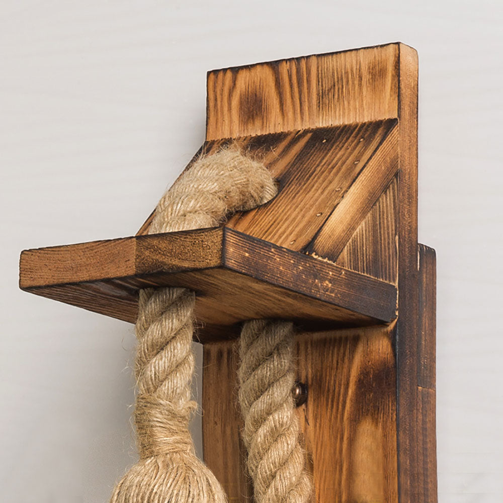 Epoch Vintage Rectangular LED Wall Light, Wood/Hemp Rope, Dining Room - Neutralighting