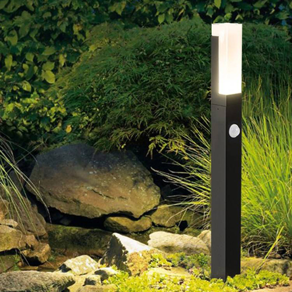 Ray Modern Metal Rectangular Outdoor Path Light With Sensor, Black - Neutralighting