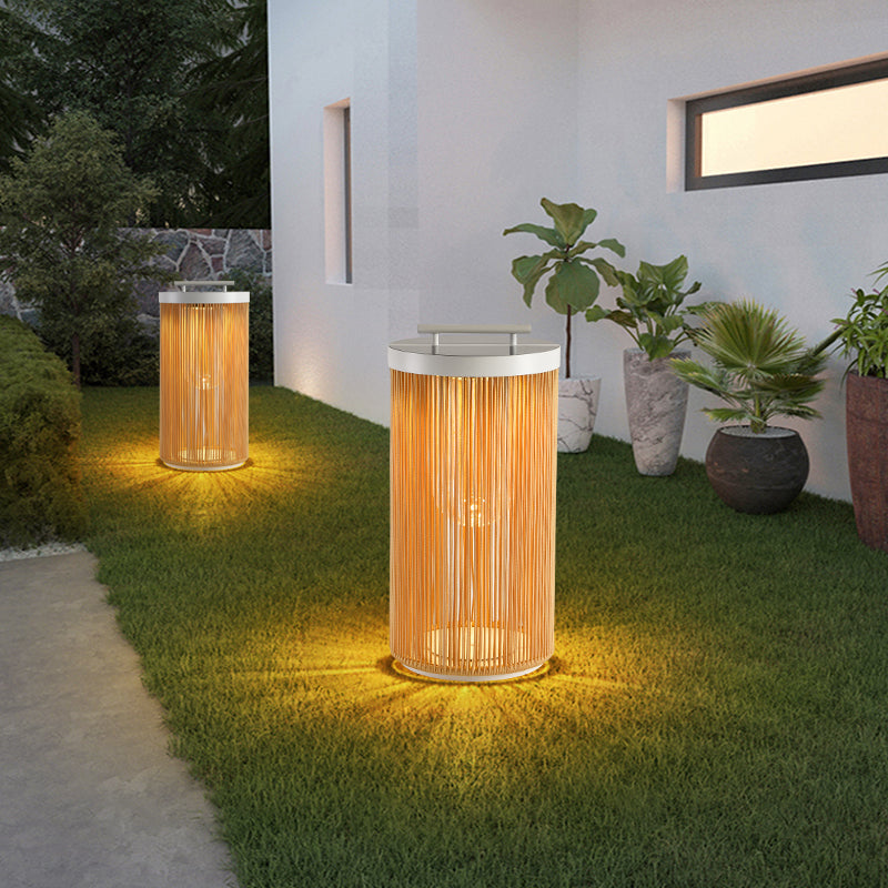 Ray Retro Metal/Rattan Floor Lamp, Hardwired/Solar/LED, Outdoor - Neutralighting