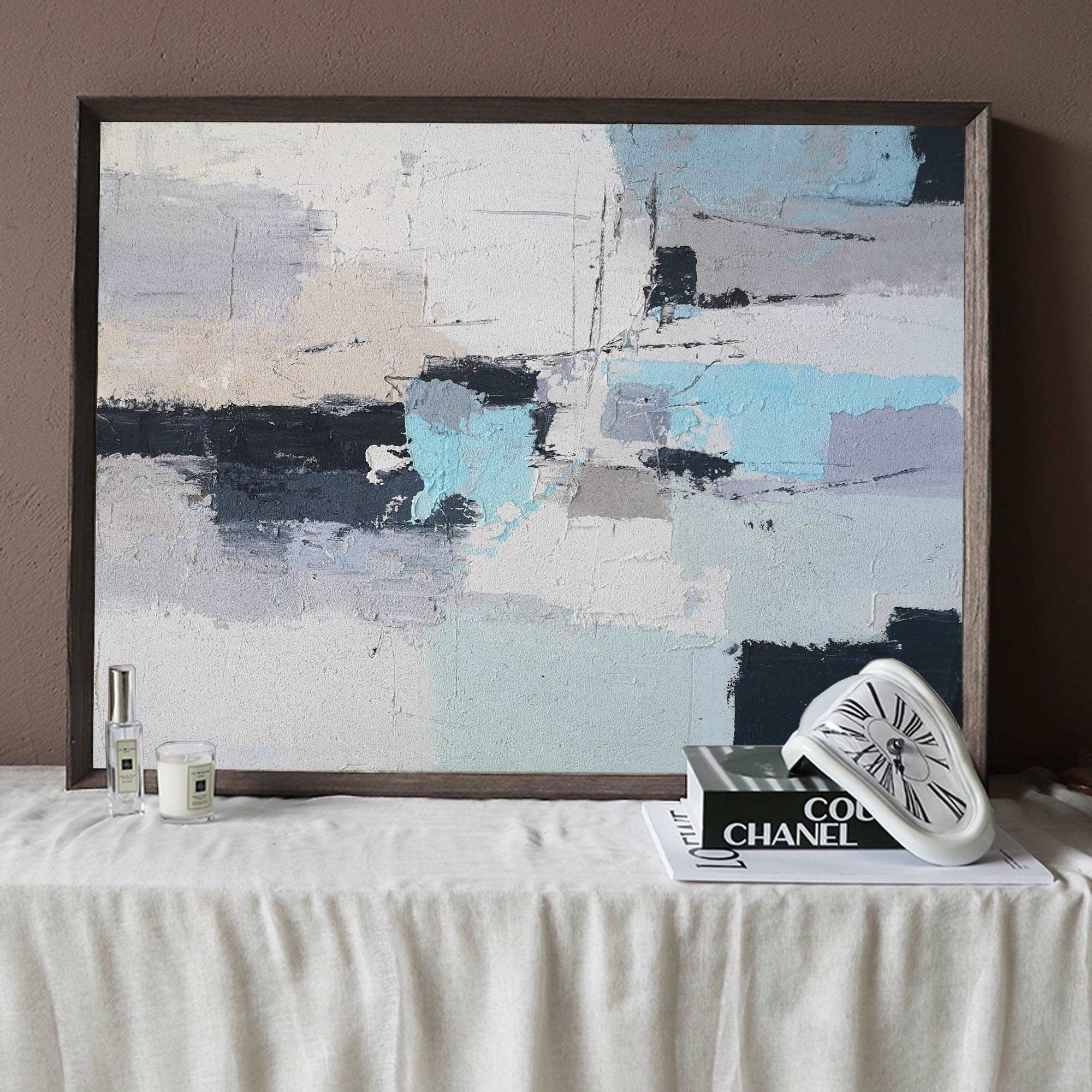 Modern Grey Blue Abstract Canvas Painting