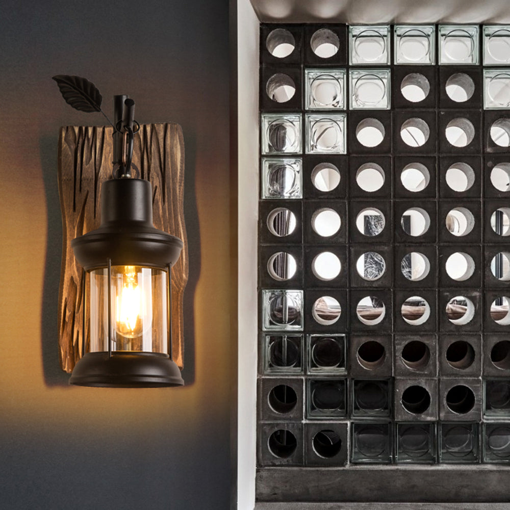 Epoch Vintage Branches Lantern Wall Lamp, Metal/Wood, Black, Dining Room - Neutralighting