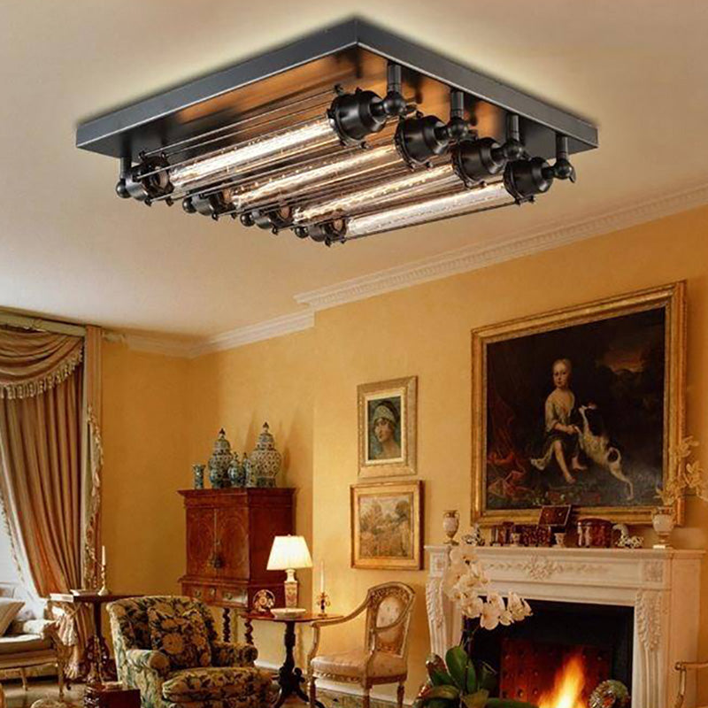 Austin Vintage Tubed Metal Flush Mount Ceiling Light, Black, Living Room - Neutralighting