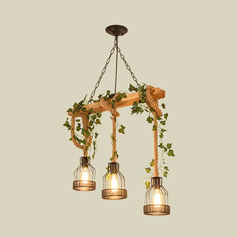 Epoch Caged Vintage Farmhouse Wood Beam Pendant Light 3/5 Heads - Neutralighting