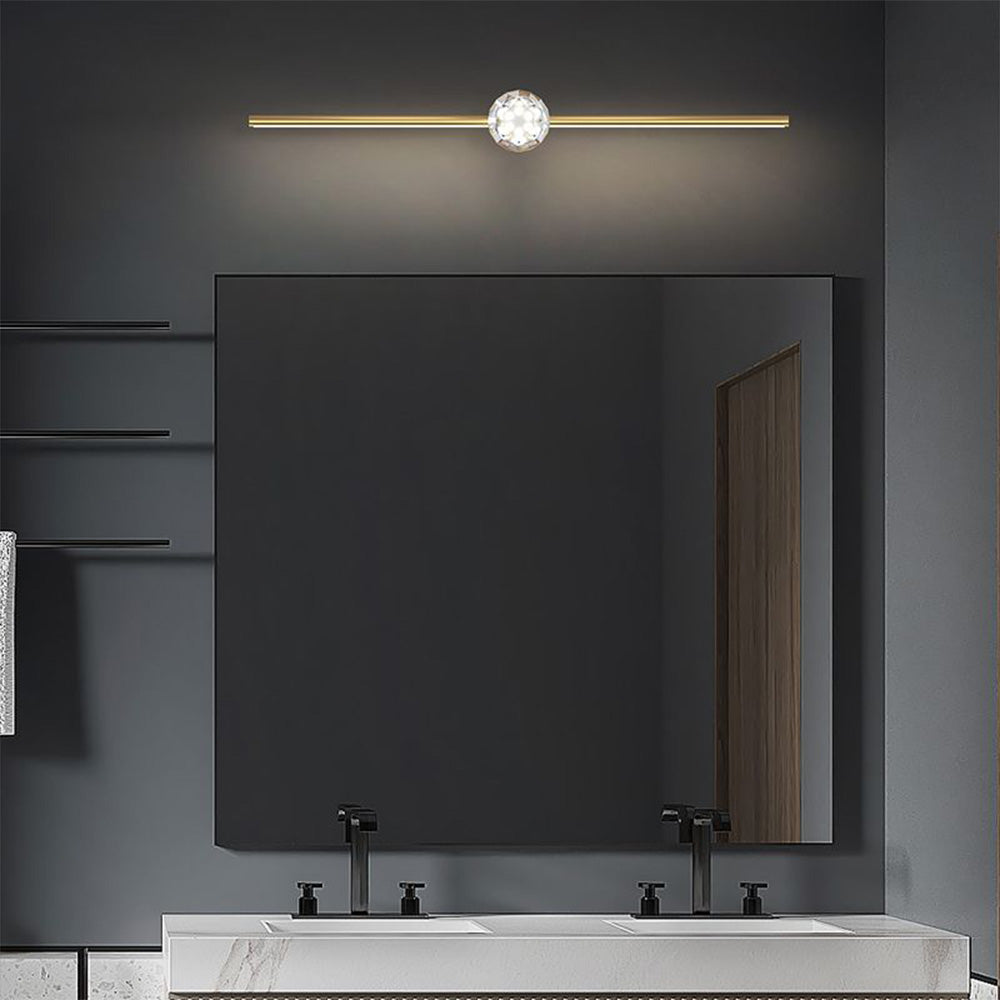 Kristy Minimalist Linear Metal/Crystal Mirror Front Vanity Wall Lamp, Gold - Neutralighting