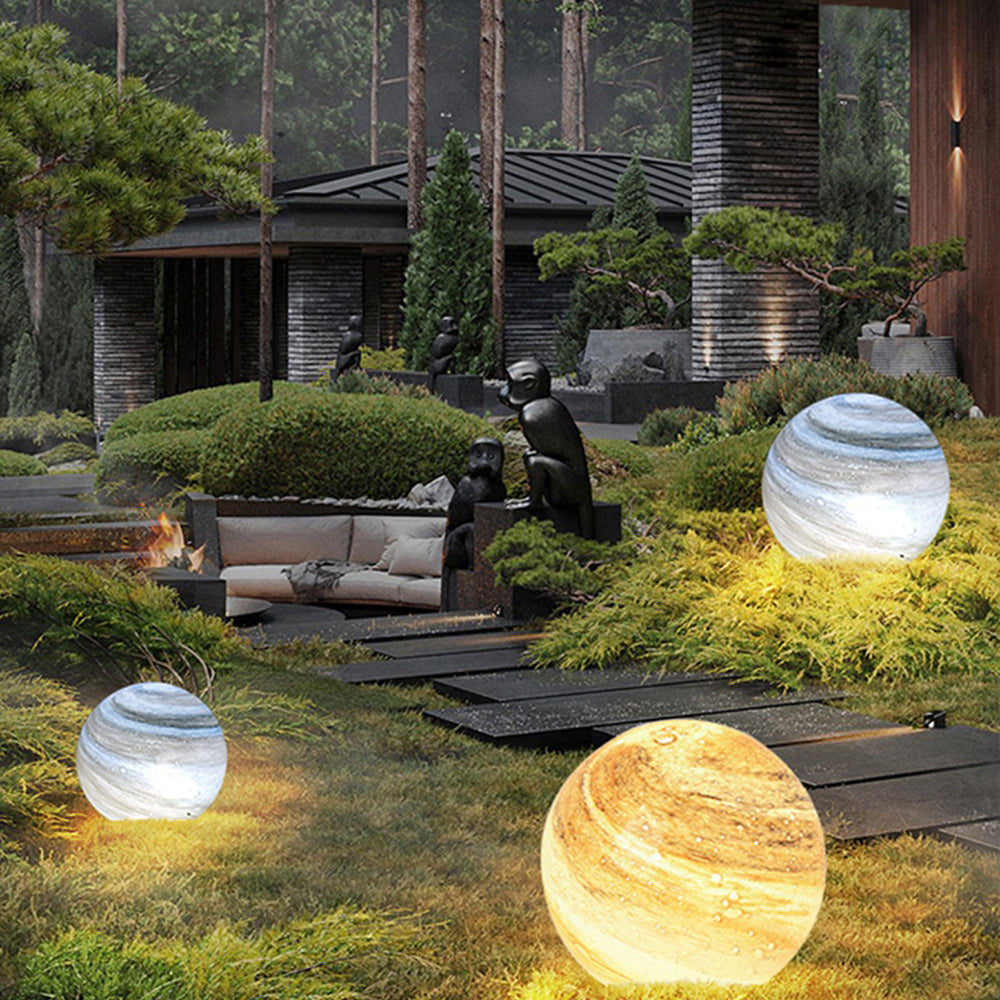 Ray Decorative Solar Acrylic Planet Outdoor Ground Light, Milk Curry/Blue - Neutralighting