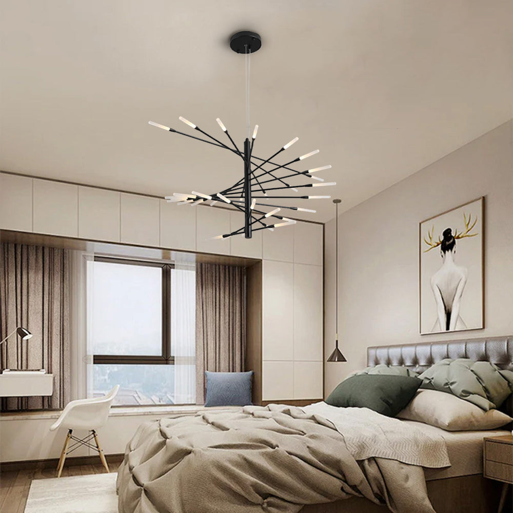 Arisha Modern Chandelier Rotating Fireworks, Black/Gold, Living Room/Art Gallery - Neutralighting