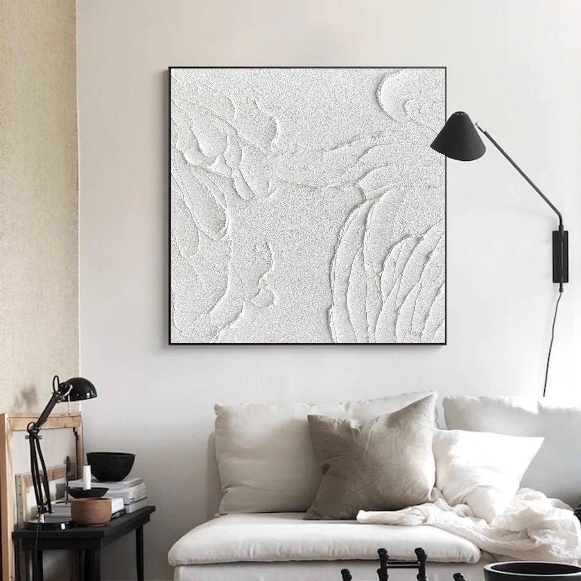 3D Textured White Relief Organic Abstract Oil Acrylic Linen Canvas Painting