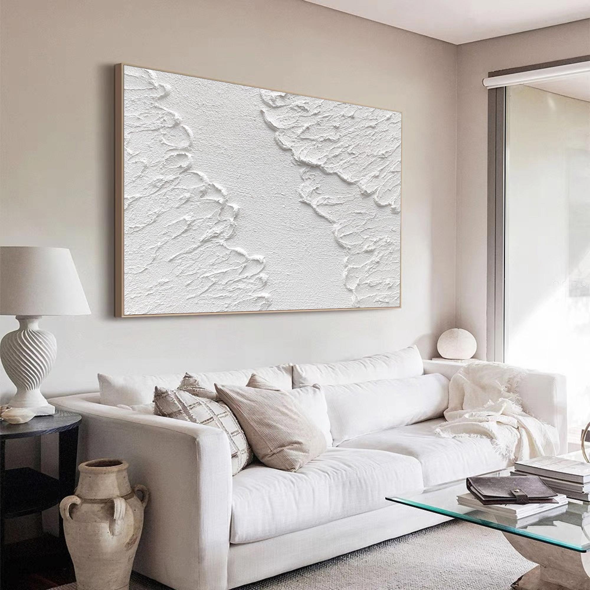 Large 3D Textured White Abstract Relief Oil Acrylic Linen Canvas Painting