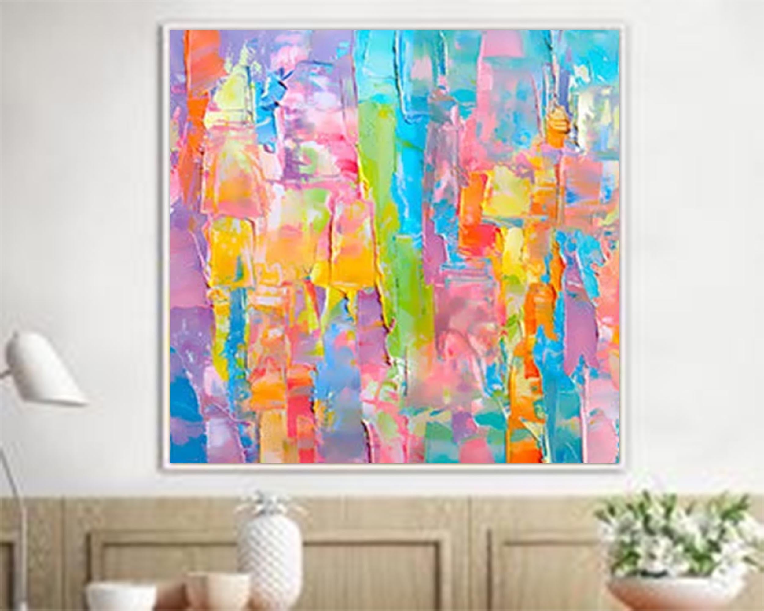 Wall Art Abstract Impasto Rainbow Vibrant