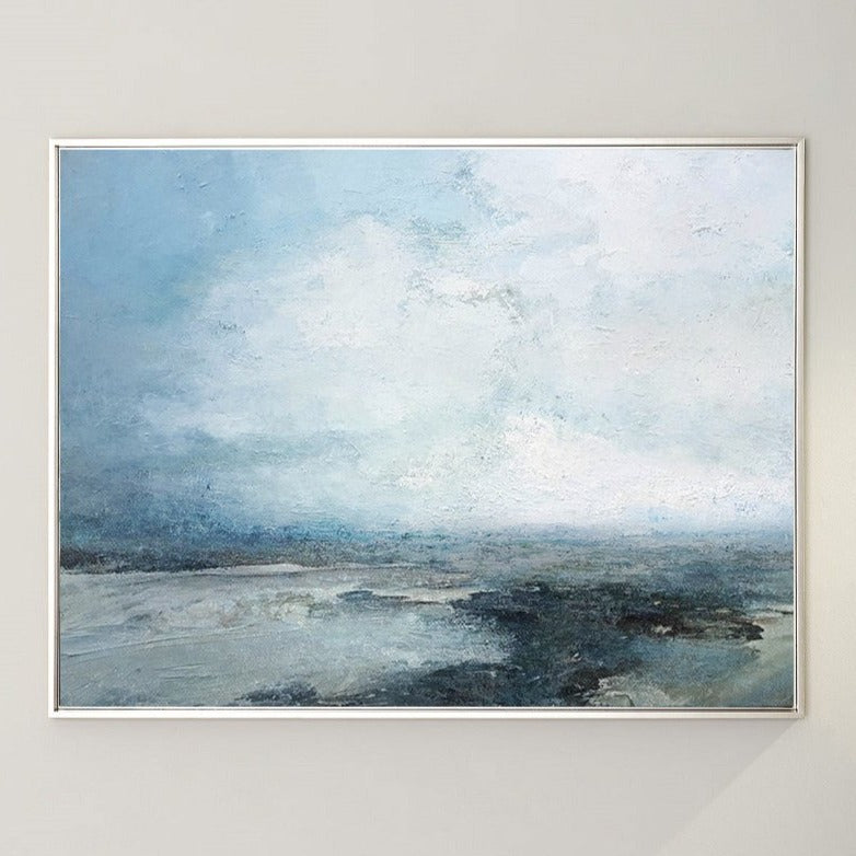 Serene Mist‑Shrouded Seascape Cool‑Tone Soft‑Layer Textured Artwork