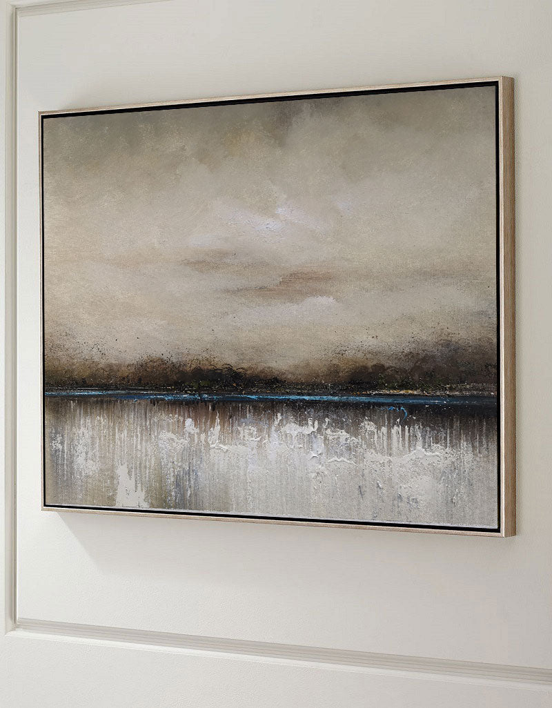 Muted Misty Lakeside Horizontal Canvas Art