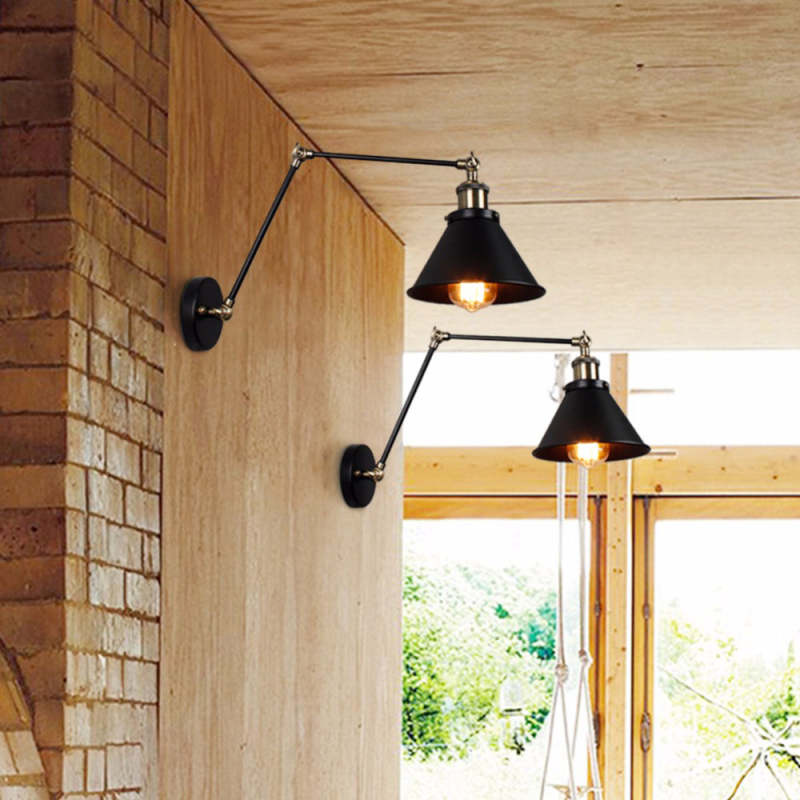 Epoch Retro Wall Lamp with Swing Arm, Metal, Black & Gold - Neutralighting