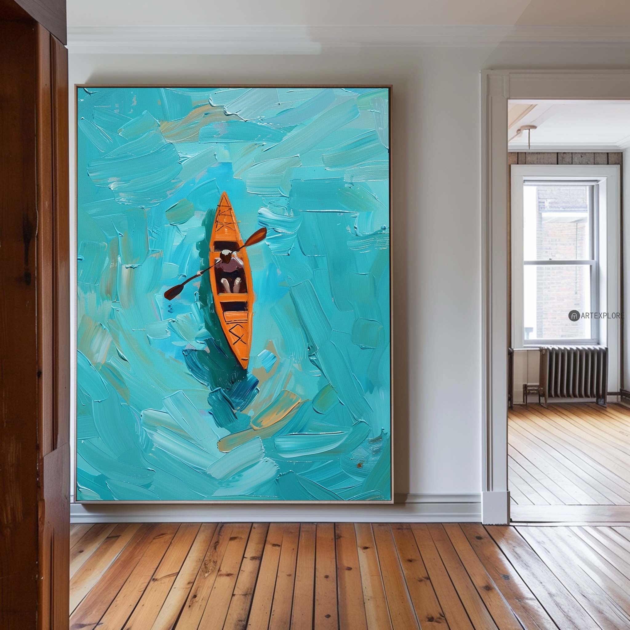 Turquoise Kayak Adventure Abstract Painting