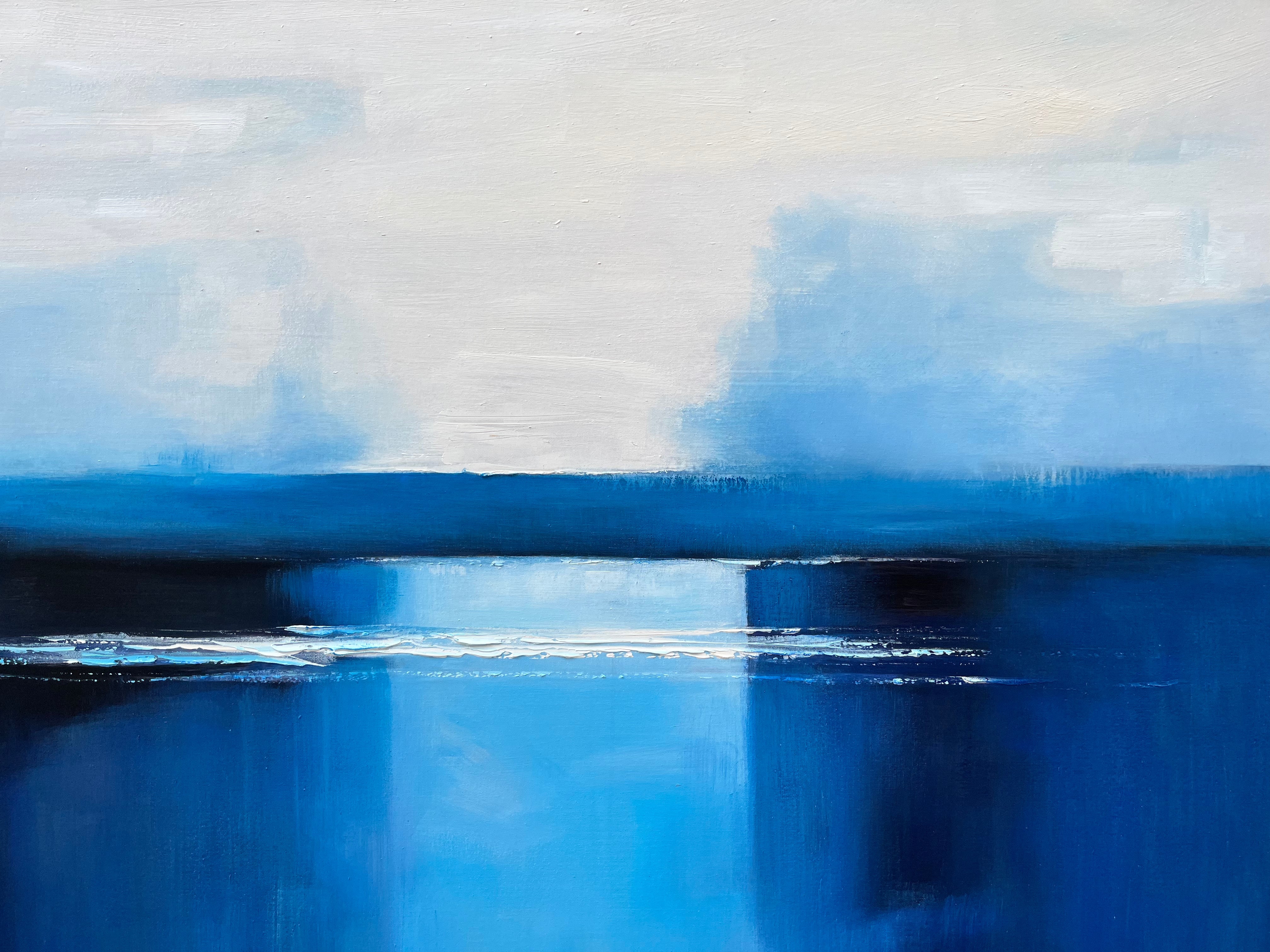 Blue Ink Wash Lakeside Horizon Canvas Art