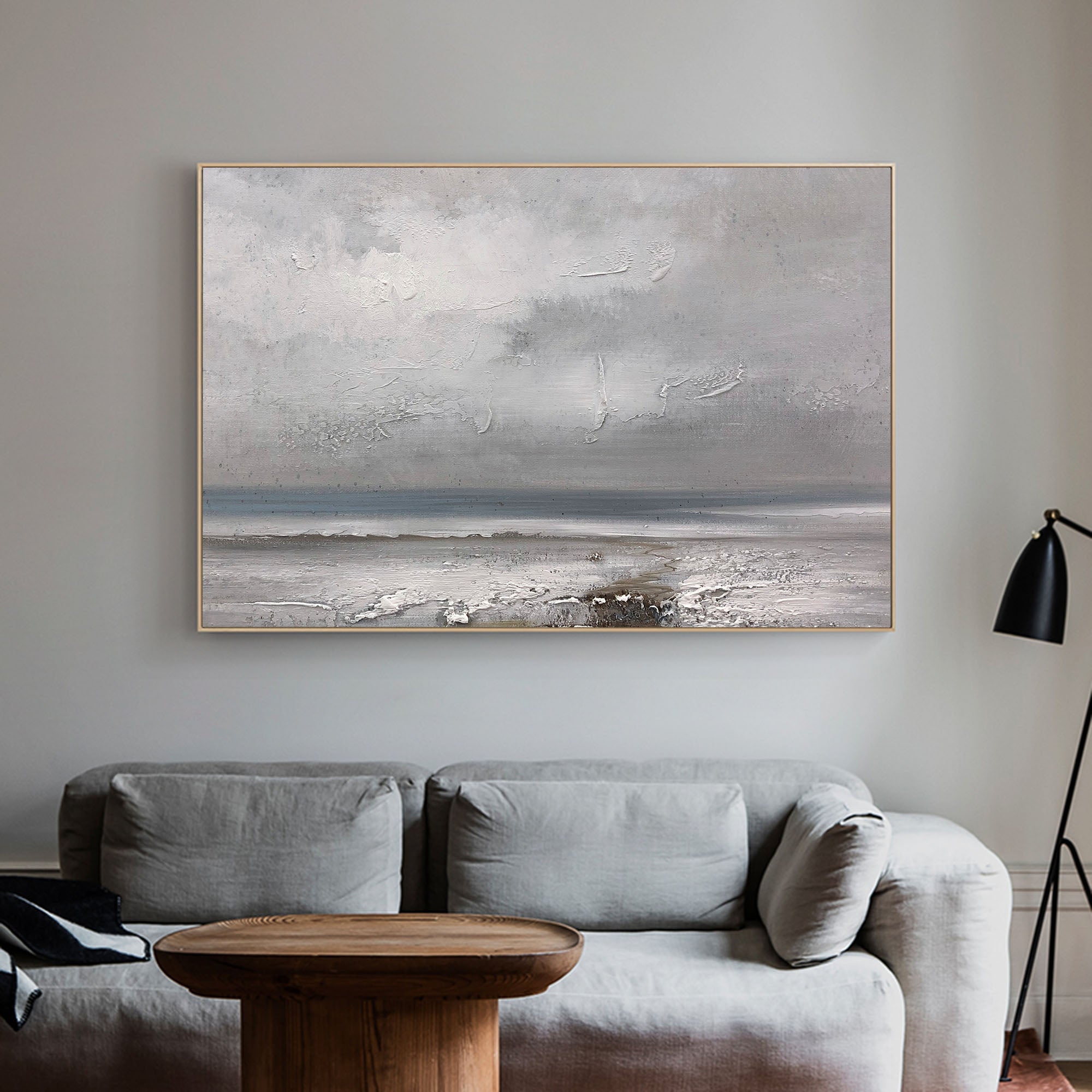 Textured Neutral Coastal Ocean Scene  Wall Art
